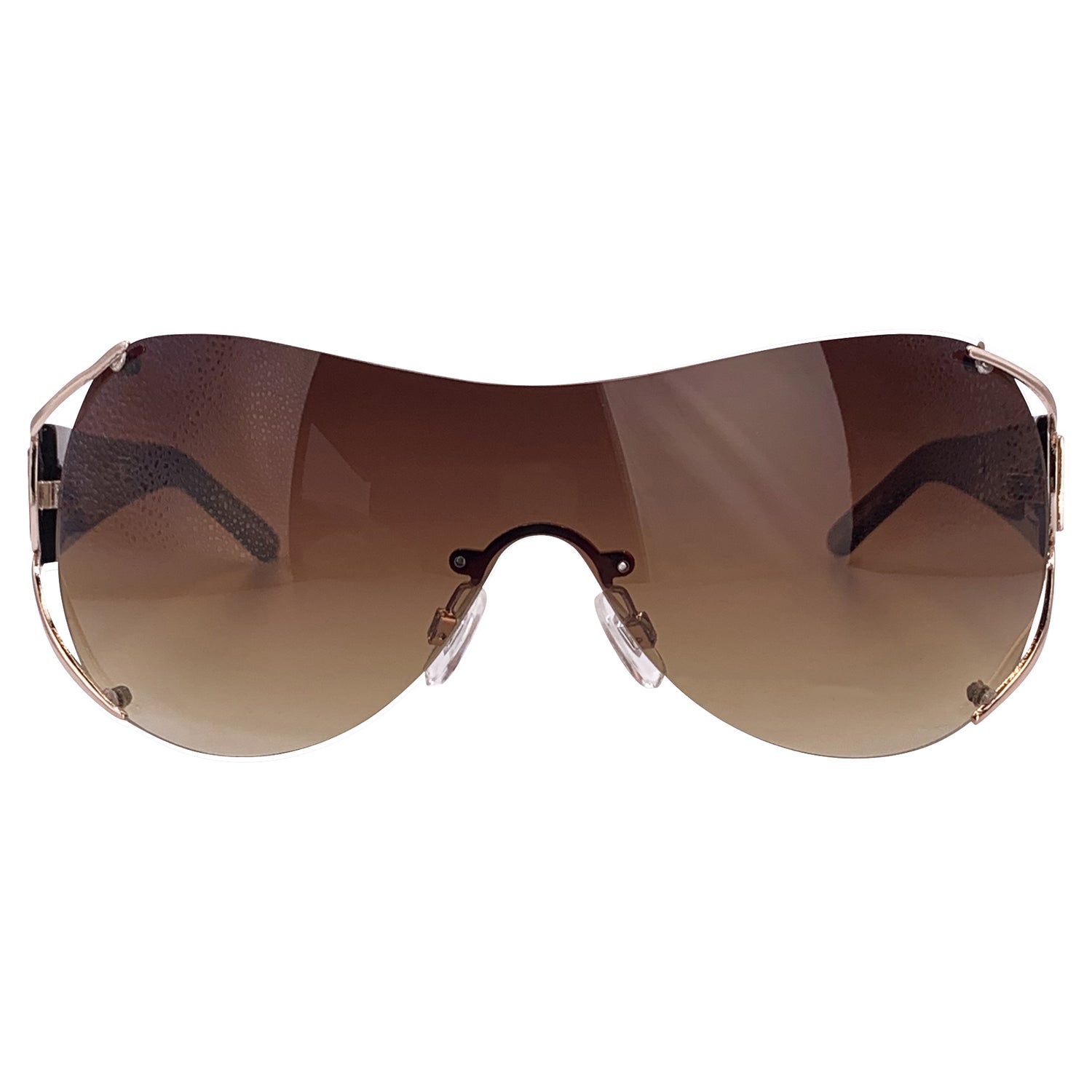 COUTURE Rimless Oversized Shield SunglassesGold/Amber-Giant Vintage Eyewear
