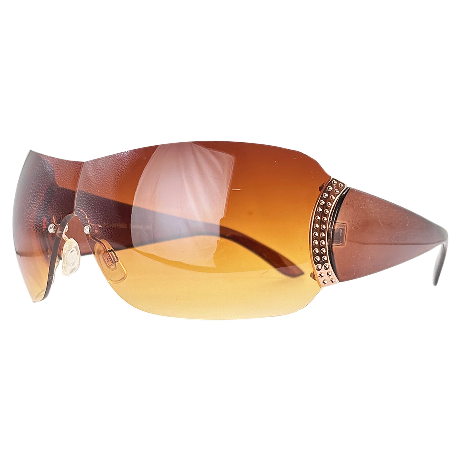 DELICIOUS Rimless Shield SunglassesJelly Brown/Amber-Giant Vintage Eyewear