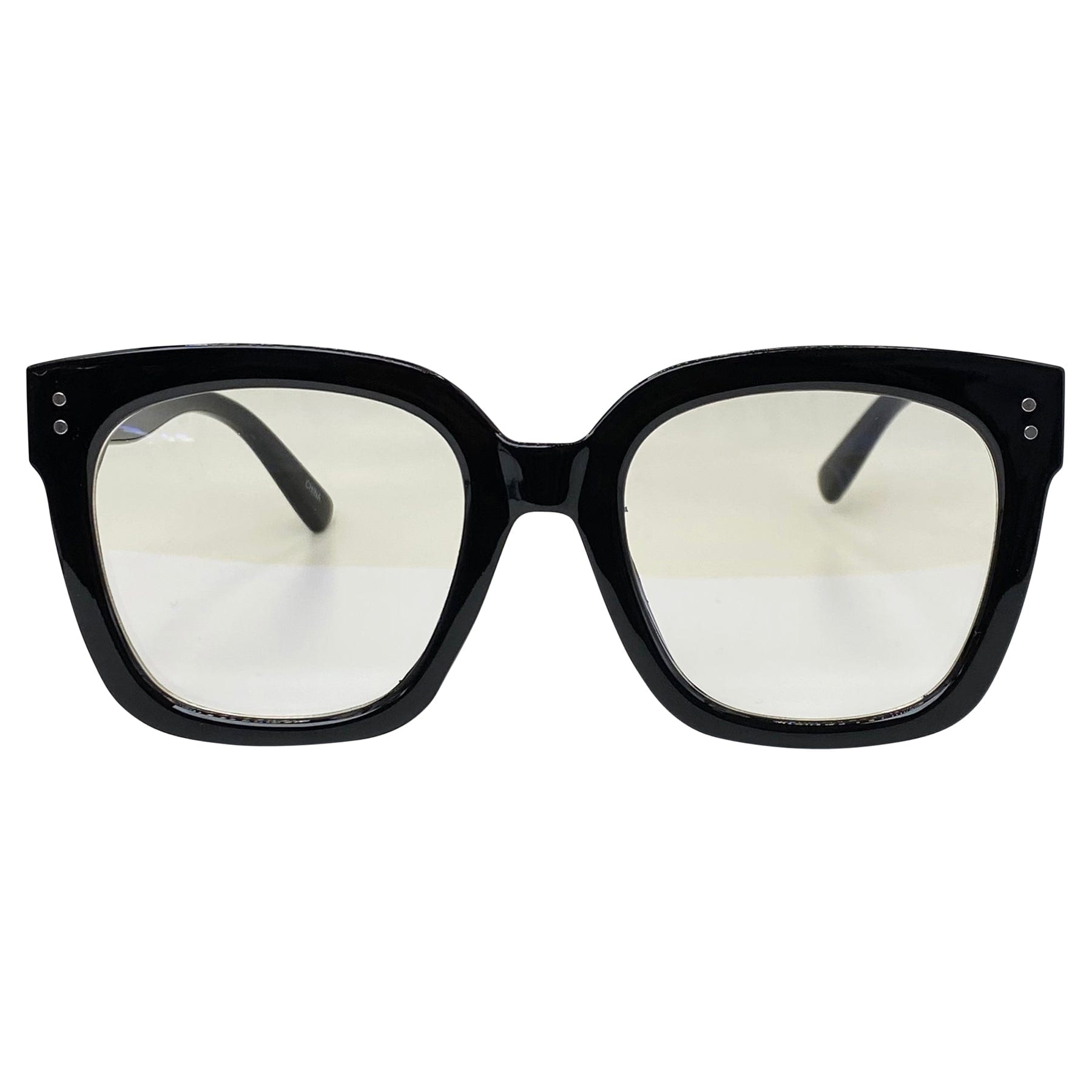 vintage inspired glasses with a black frame and blue light lens