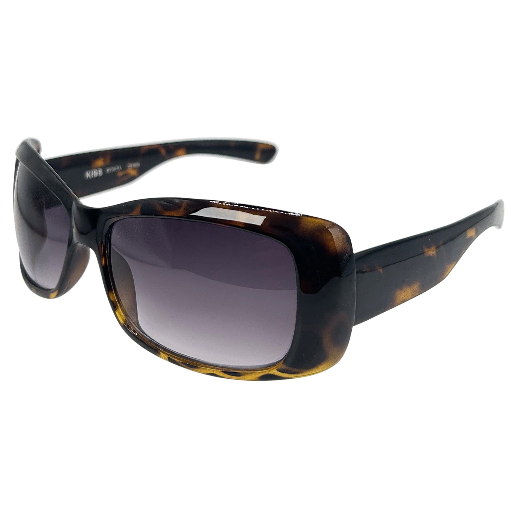 vintage tortoise shell sunglasses with a square shape and 90s style frame