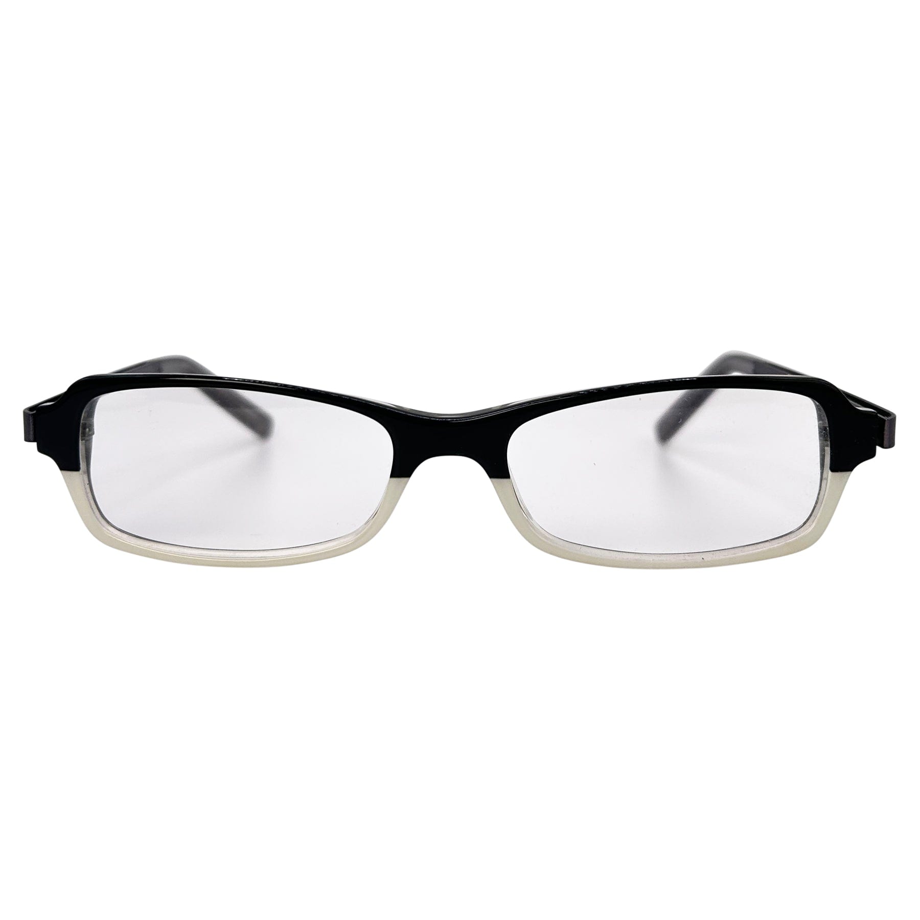 90s retro glasses with a square black and white frame