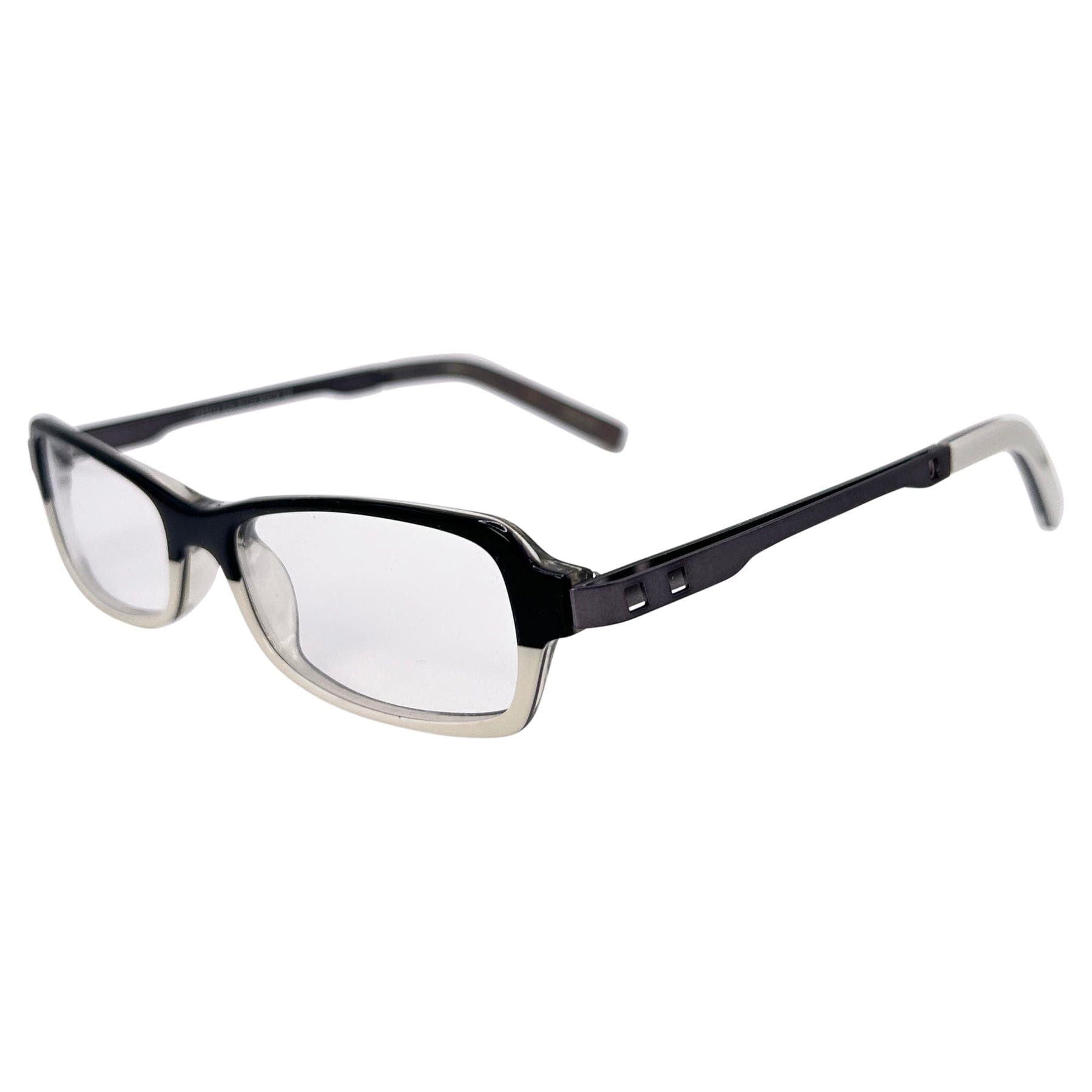 black and white color glasses with a square 90s style frame