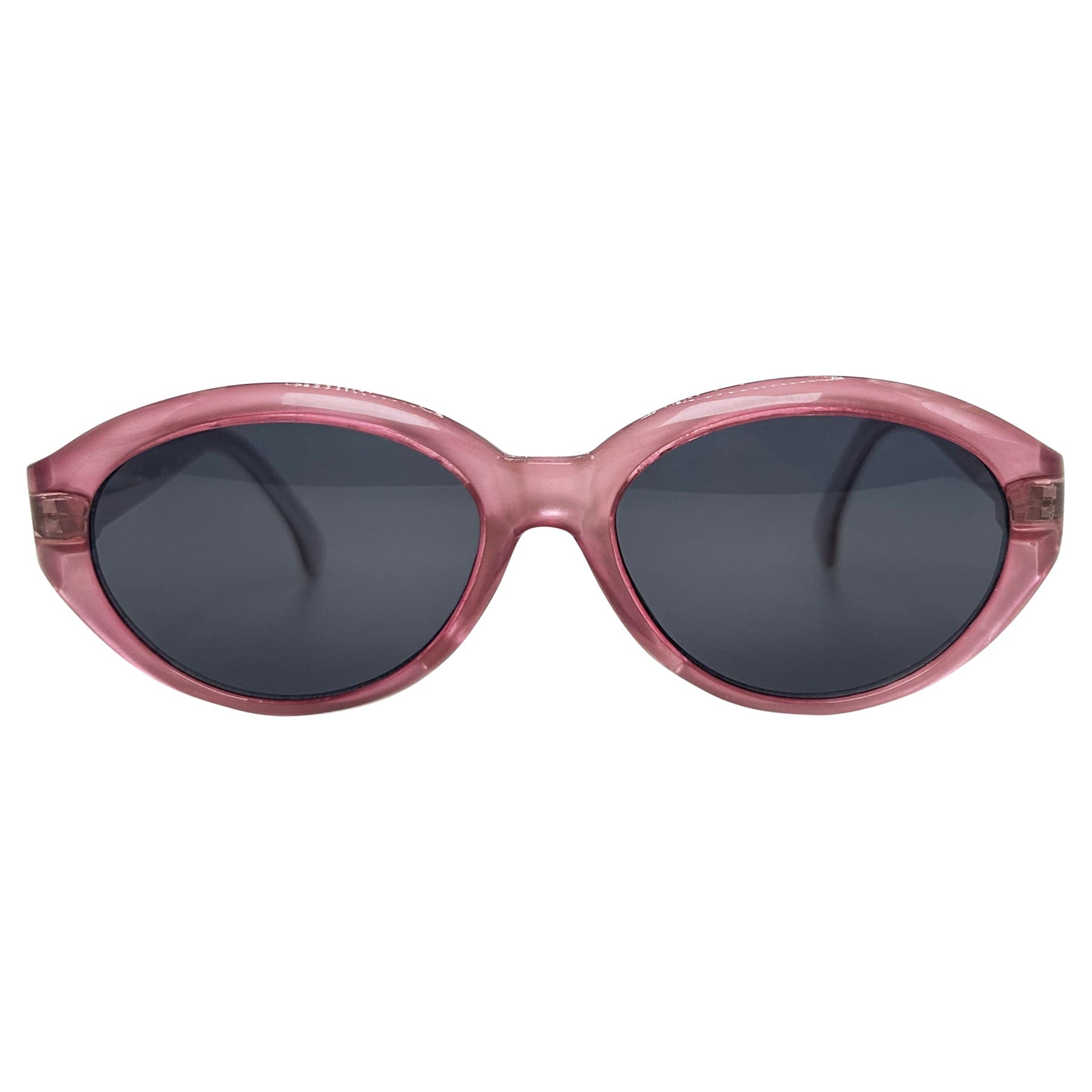 pink cat eye 90s sunglasses with a super dark lens