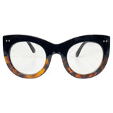 cat eye clear round glasses with black and tortoise colored frame