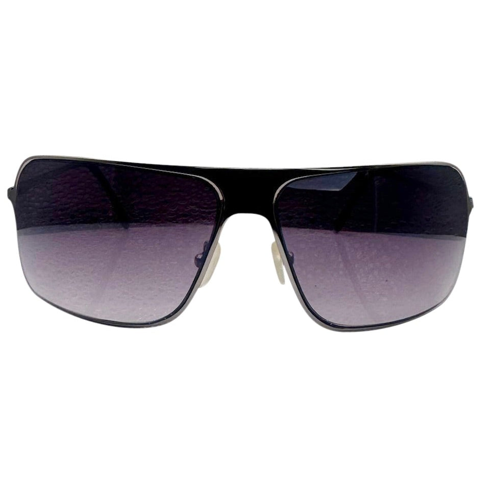 Front view of EVERYTHING Square Sunglasses featuring a silver metal frame, a wide flat-top bridge, and smoke gradient lenses on a white background.