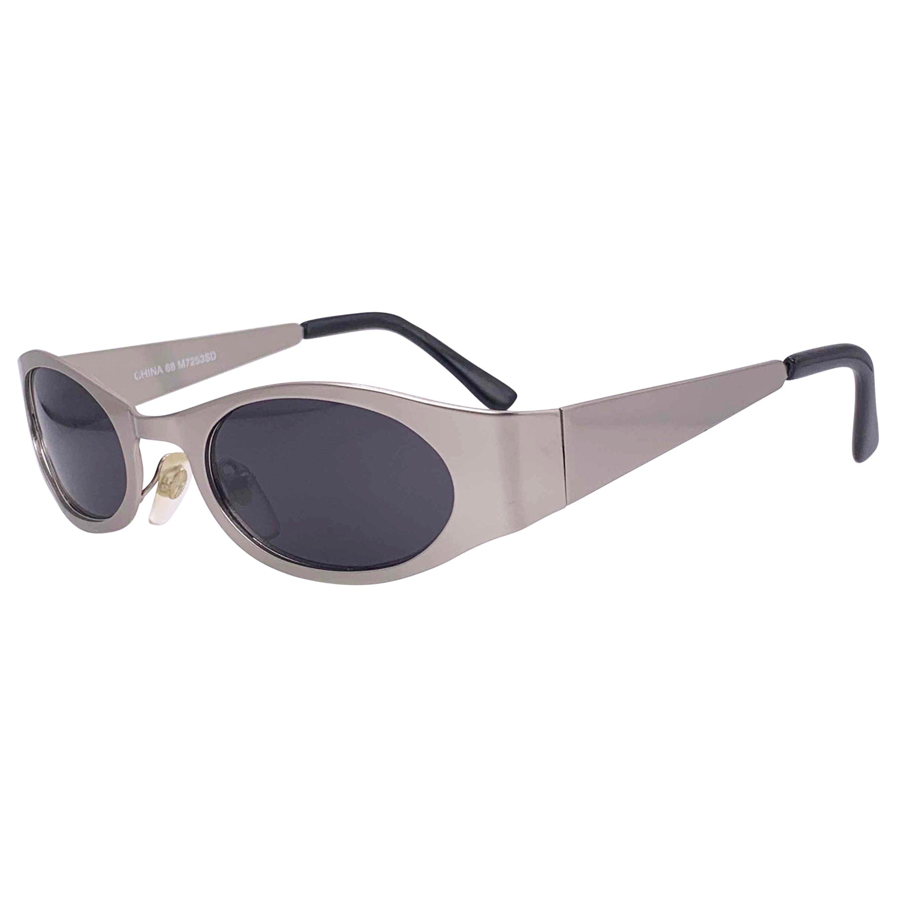 90s futuristic sunglasses with a metal silver frame 