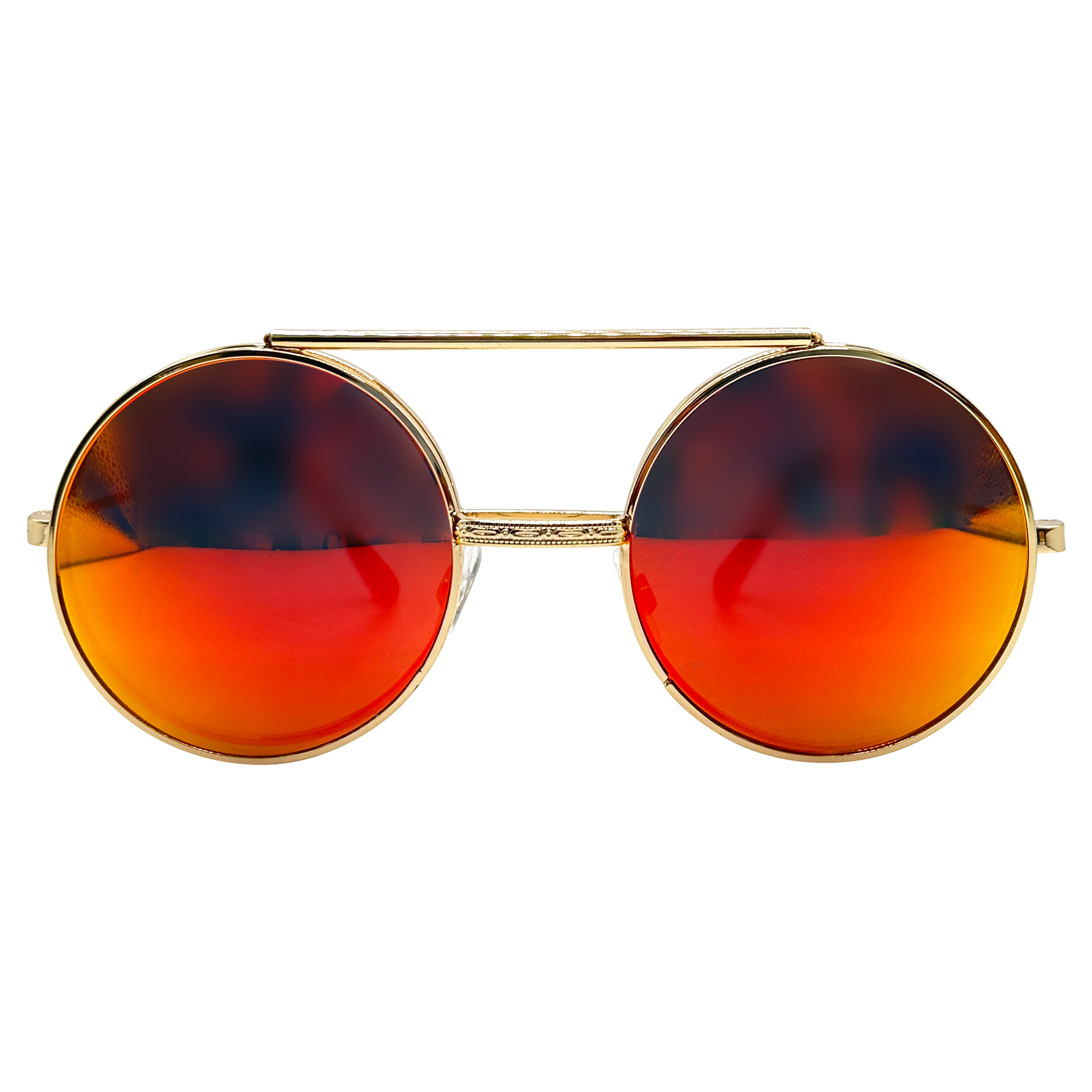 Ultra Gold Frame with Burnt Orange Mirrored Lenses Adults Retro Round Large  John Lennon Style Sunglasses