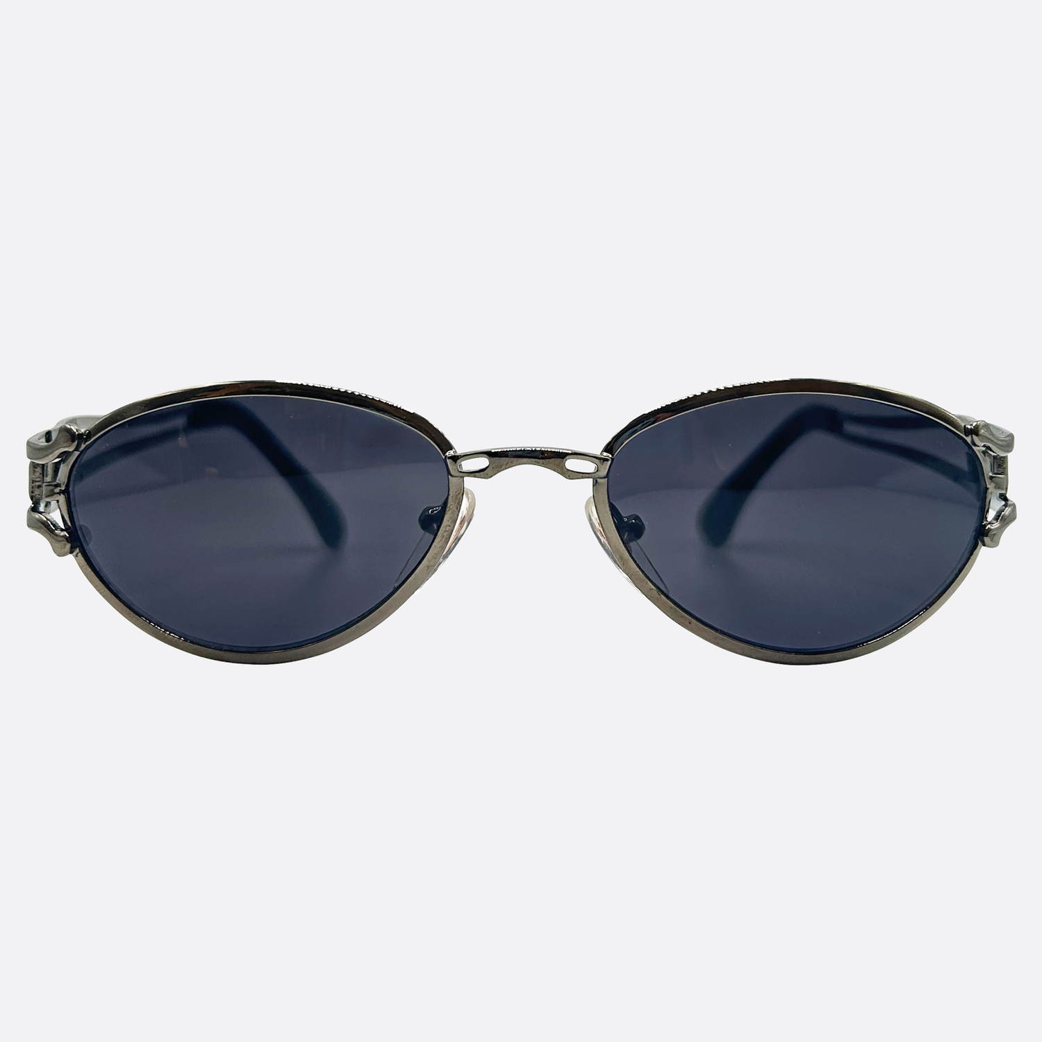 HUGO Oval Steampunk 90s Sunglasses | Luxe VintageGunmetal/Super Dark-Giant Vintage Eyewear