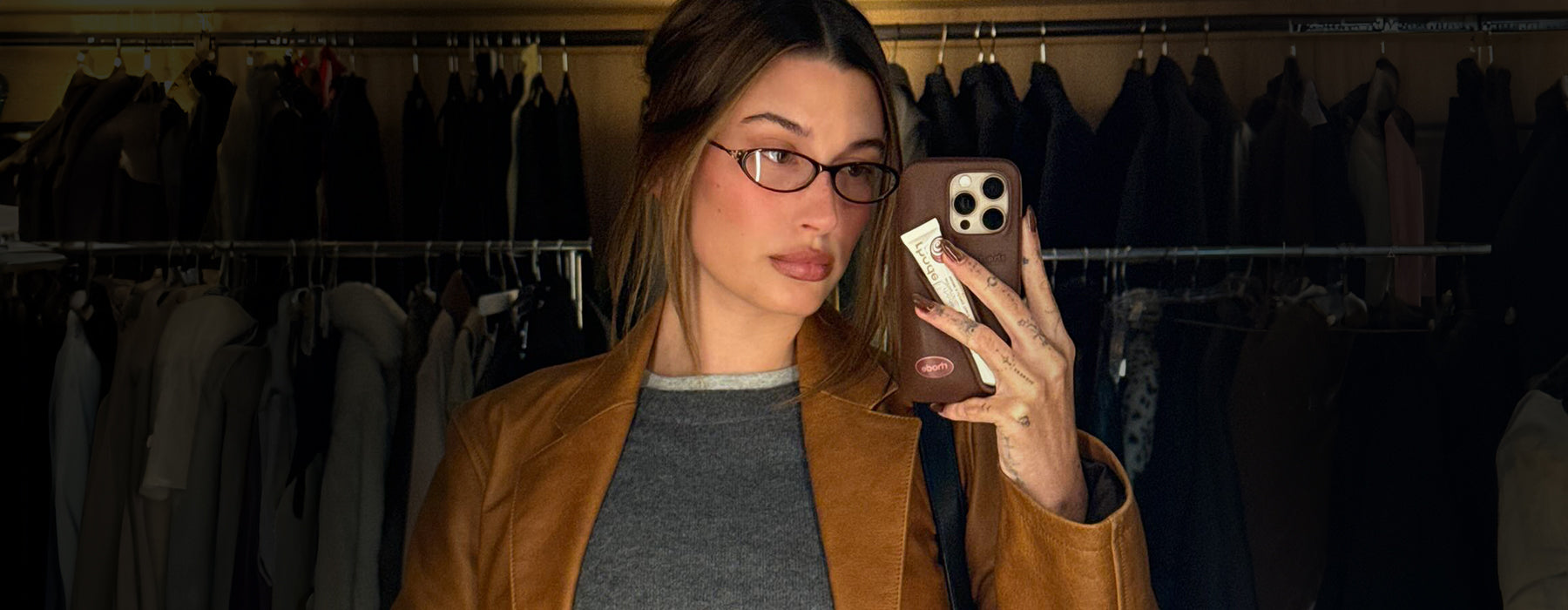 Hailey Bieber wears Giant Vintage Bandage glasses