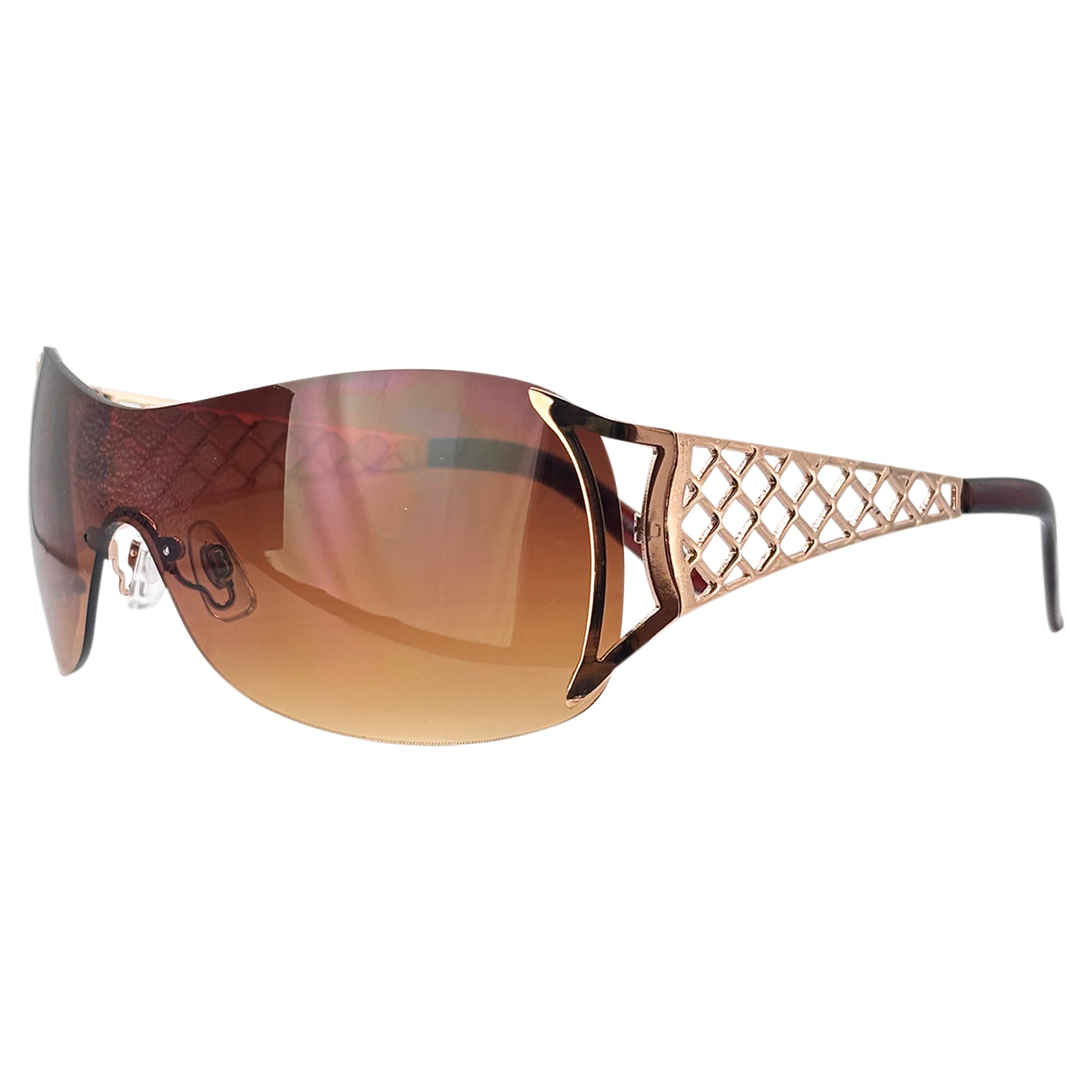 POPULAR Rimless Shield SunglassesGold/Amber-Giant Vintage Eyewear