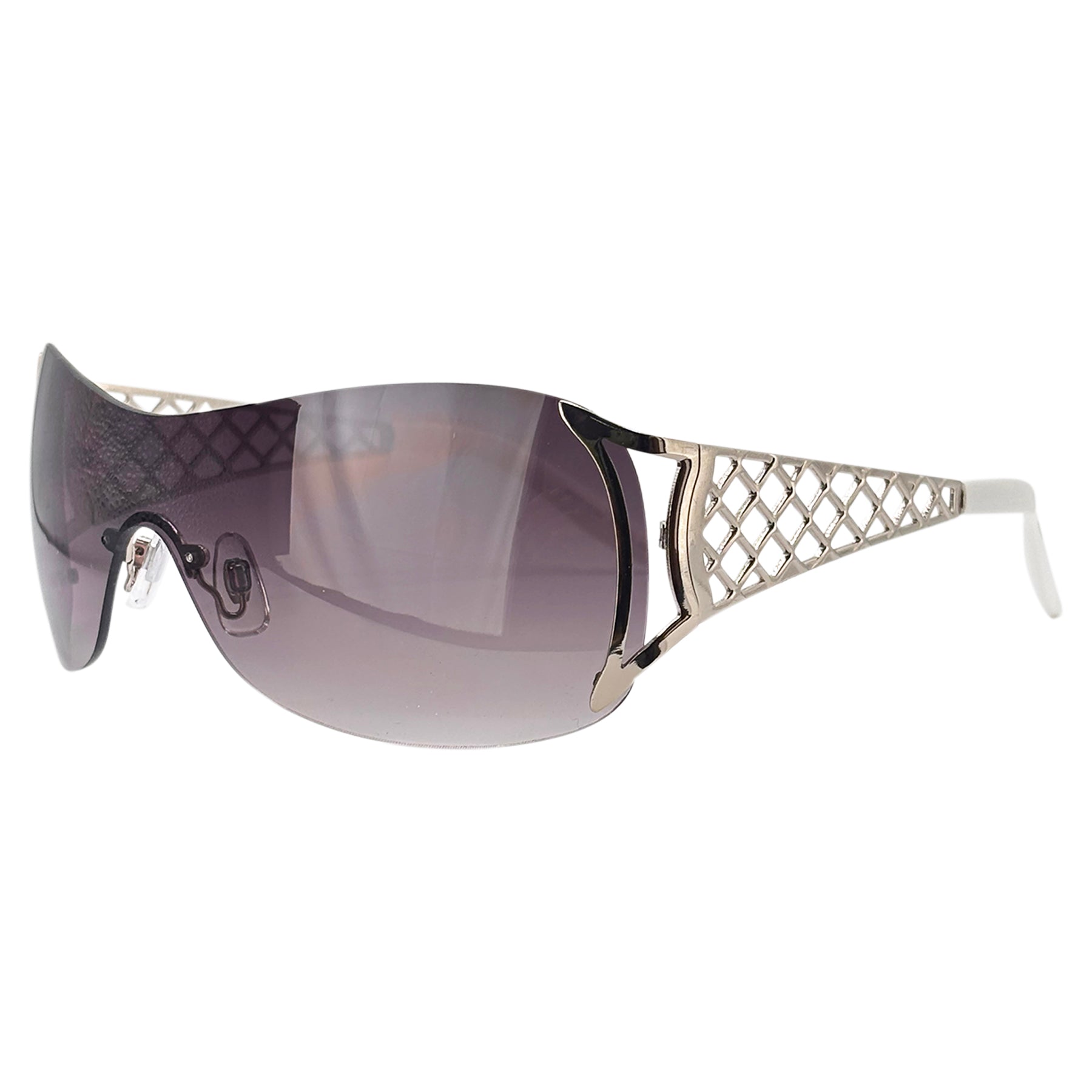 POPULAR Rimless Shield SunglassesWhite/Smoke-Giant Vintage Eyewear