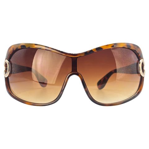 Bolon tortoise and Gold Women\'s Sunglasses - Fashion Shield Style Glamorous Frameless Shield Sunglasses in Gold & Tortoise  main image 3