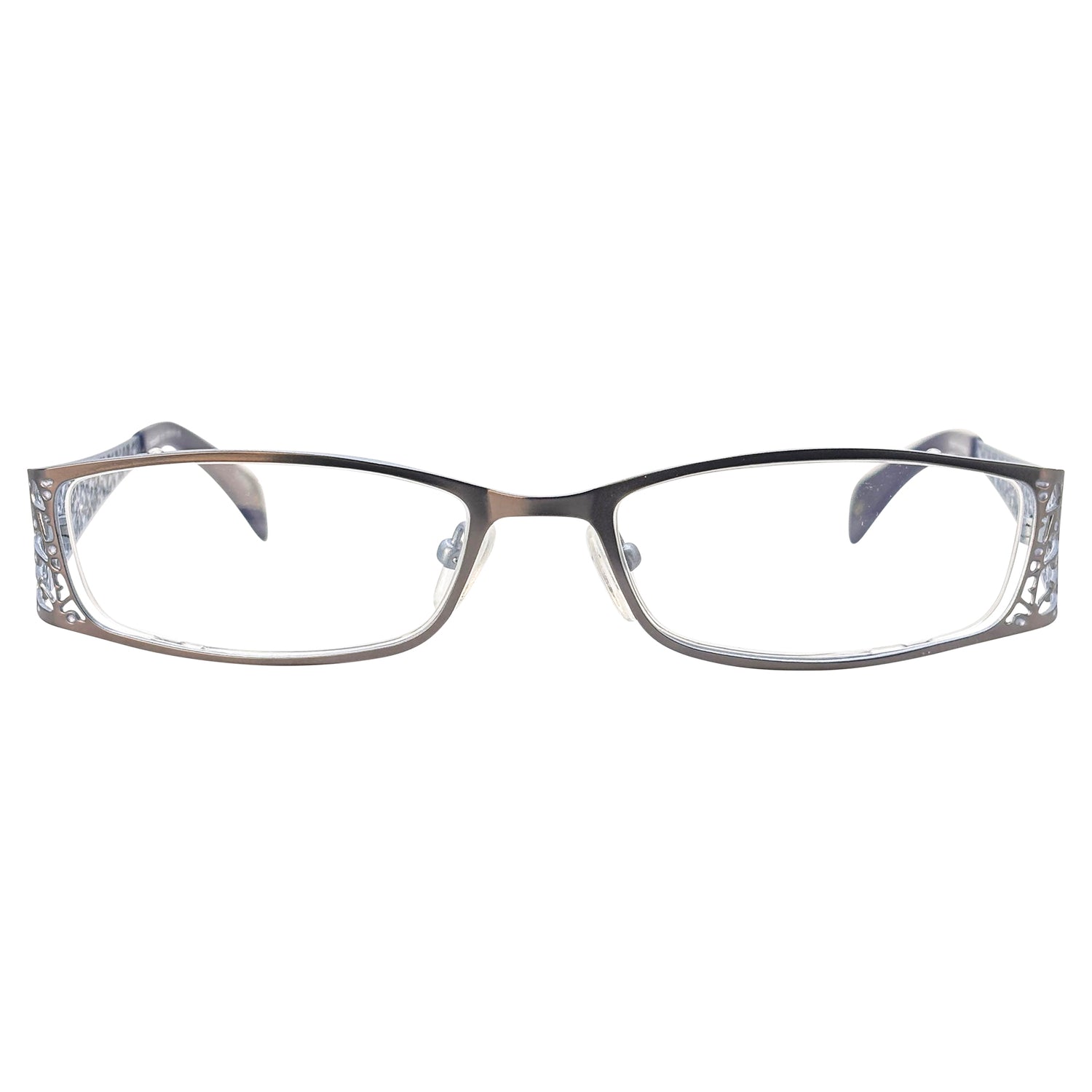 trendy eyeglasses with decorative frame. office siren look. 