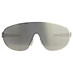 Sunglasses with a metal shield, grid-like pattern 