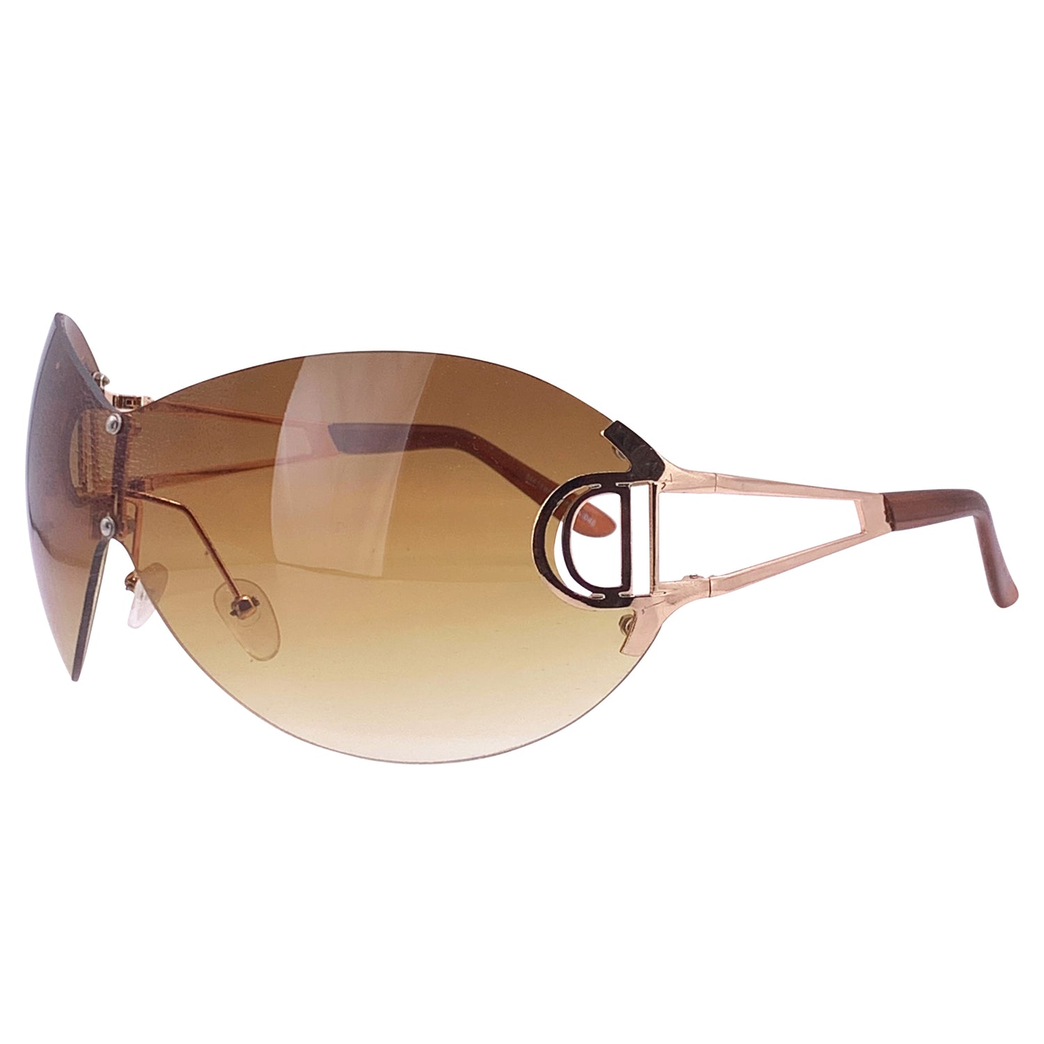 DOWNGRADE Oversized Rimless Shield SunglassesGold/Amber-Giant Vintage Eyewear