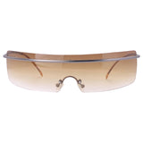 SQUEEZE IT Rimless Futuristic Shield SunglassesGunmetal/Amber-Giant Vintage Eyewear