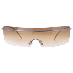 SQUEEZE IT Rimless Futuristic Shield SunglassesGunmetal/Amber-Giant Vintage Eyewear