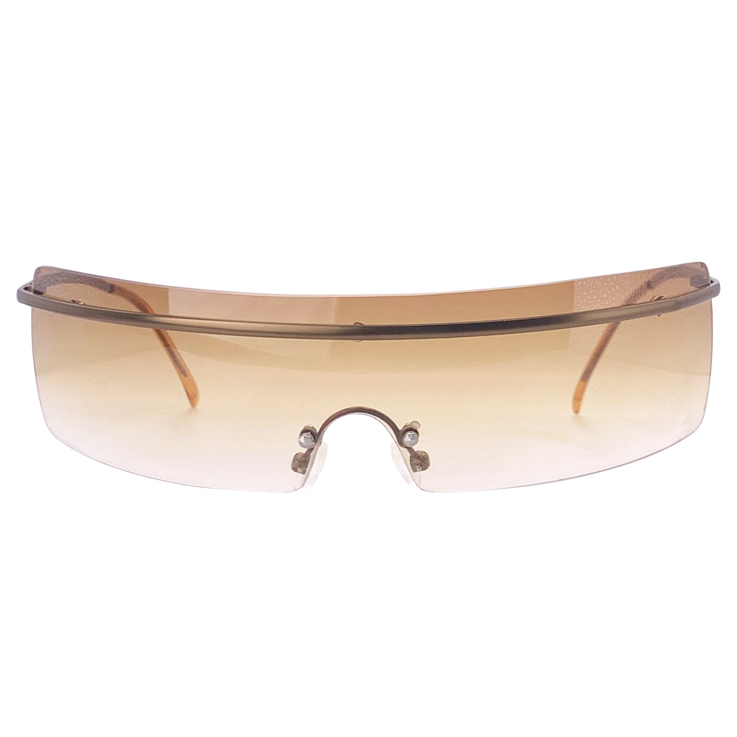 SQUEEZE IT Rimless Futuristic Shield SunglassesCopper/Amber-Giant Vintage Eyewear