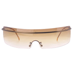 SQUEEZE IT Rimless Futuristic Shield SunglassesCopper/Amber-Giant Vintage Eyewear