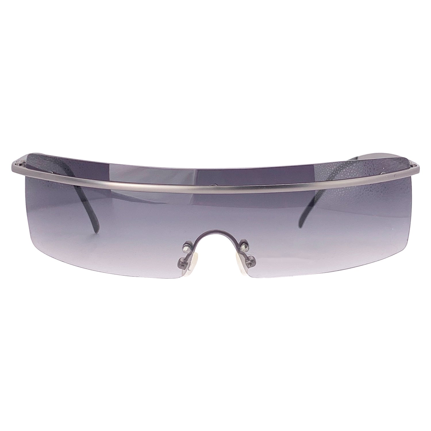 SQUEEZE IT Rimless Futuristic Shield SunglassesBlack/Gunmetal-Giant Vintage Eyewear