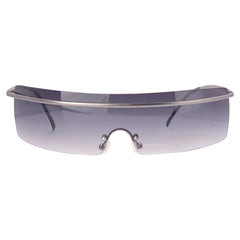 SQUEEZE IT Rimless Futuristic Shield SunglassesBlack/Gunmetal-Giant Vintage Eyewear