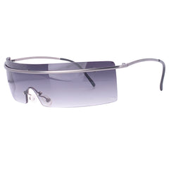 SQUEEZE IT Rimless Futuristic Shield Sunglasses-Giant Vintage Eyewear
