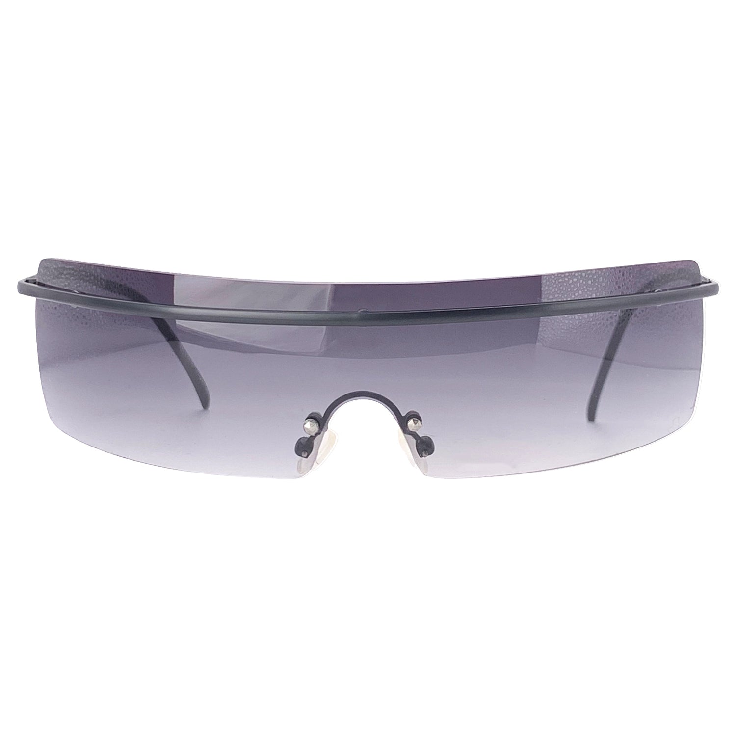 SQUEEZE IT Rimless Futuristic Shield SunglassesBlack/Smoke-Giant Vintage Eyewear