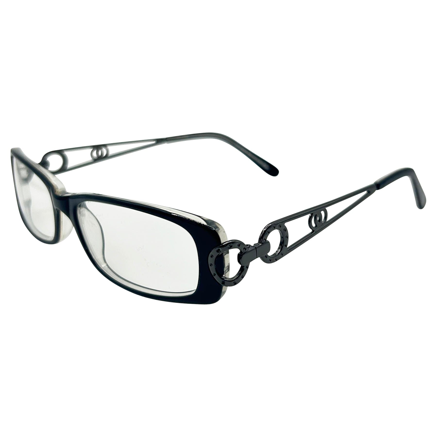 black color glasses with clear lens and 90s style frame