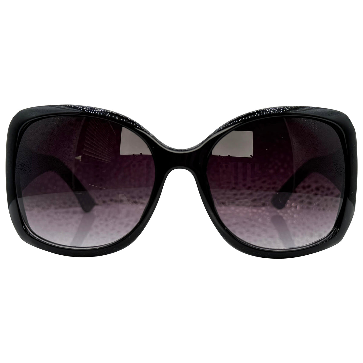 A pair of oversized OXFORD sunglasses with a glossy black frame and gradient tinted lenses, shown against a plain white background.