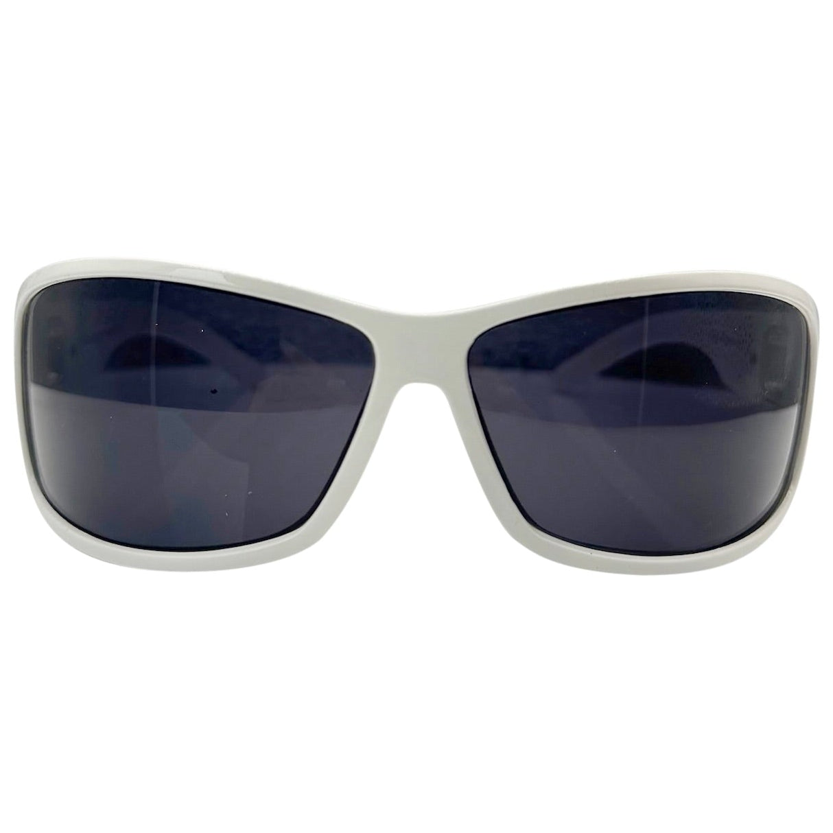 Front view of MYSTERY Shield Sunglasses featuring a crisp, high-gloss white frame paired with contrasting solid 