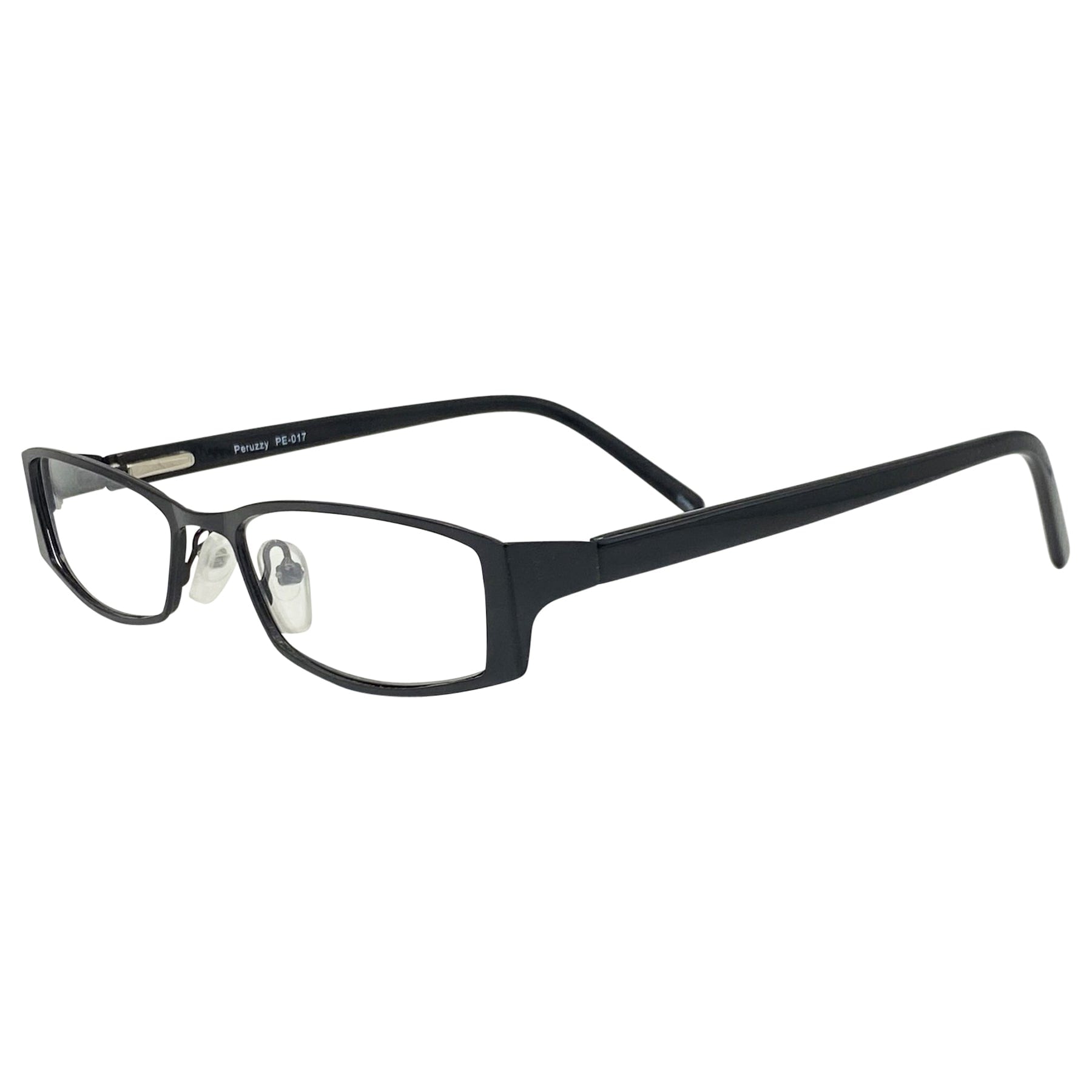cat-eye glasses with a matte black metal frame and clear lens