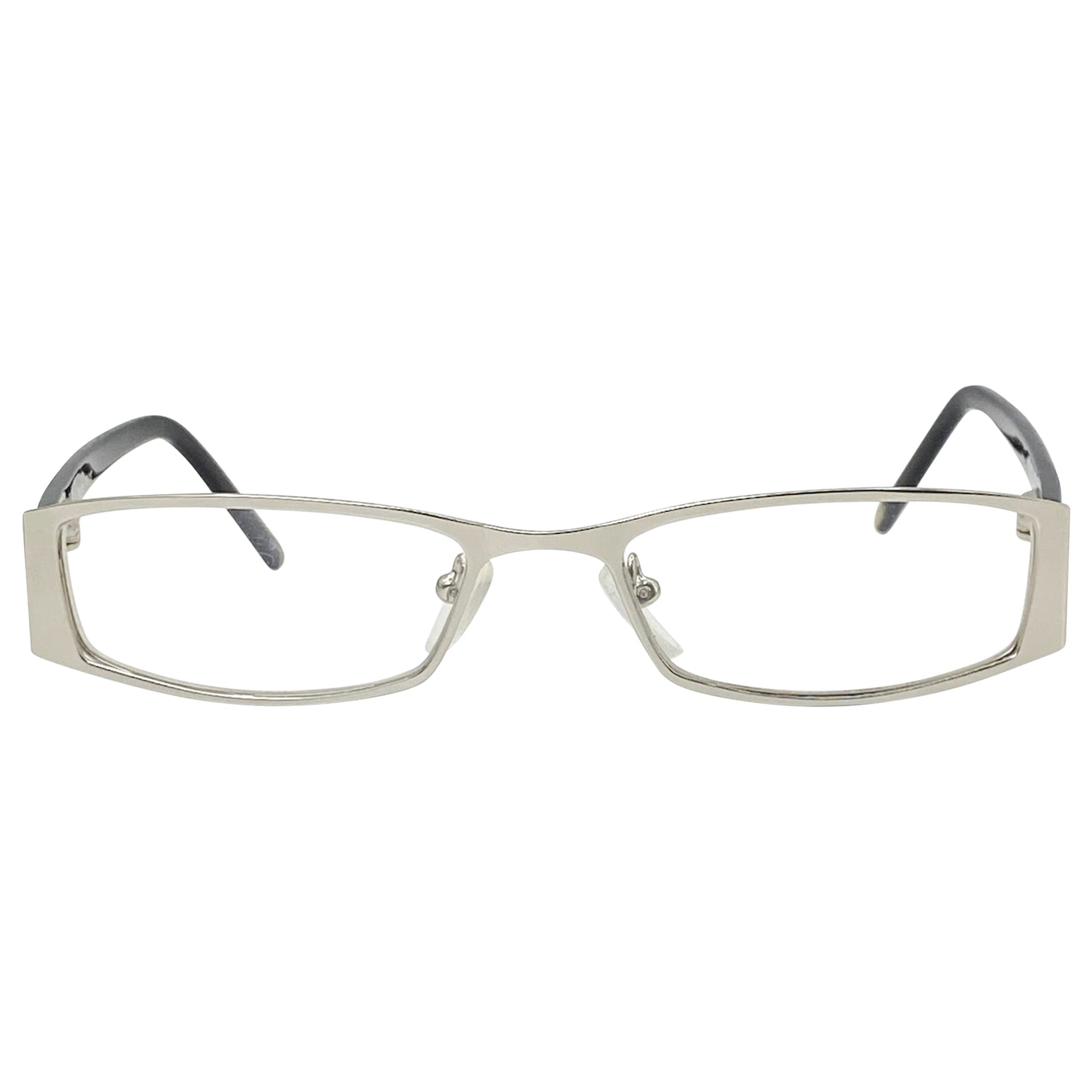 clear silver metal with a rectangular 90s retro style frame