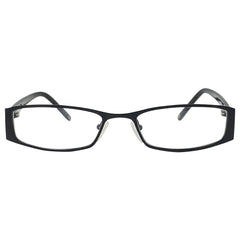 all black glasses with a matte metal finish frame and clear lens
