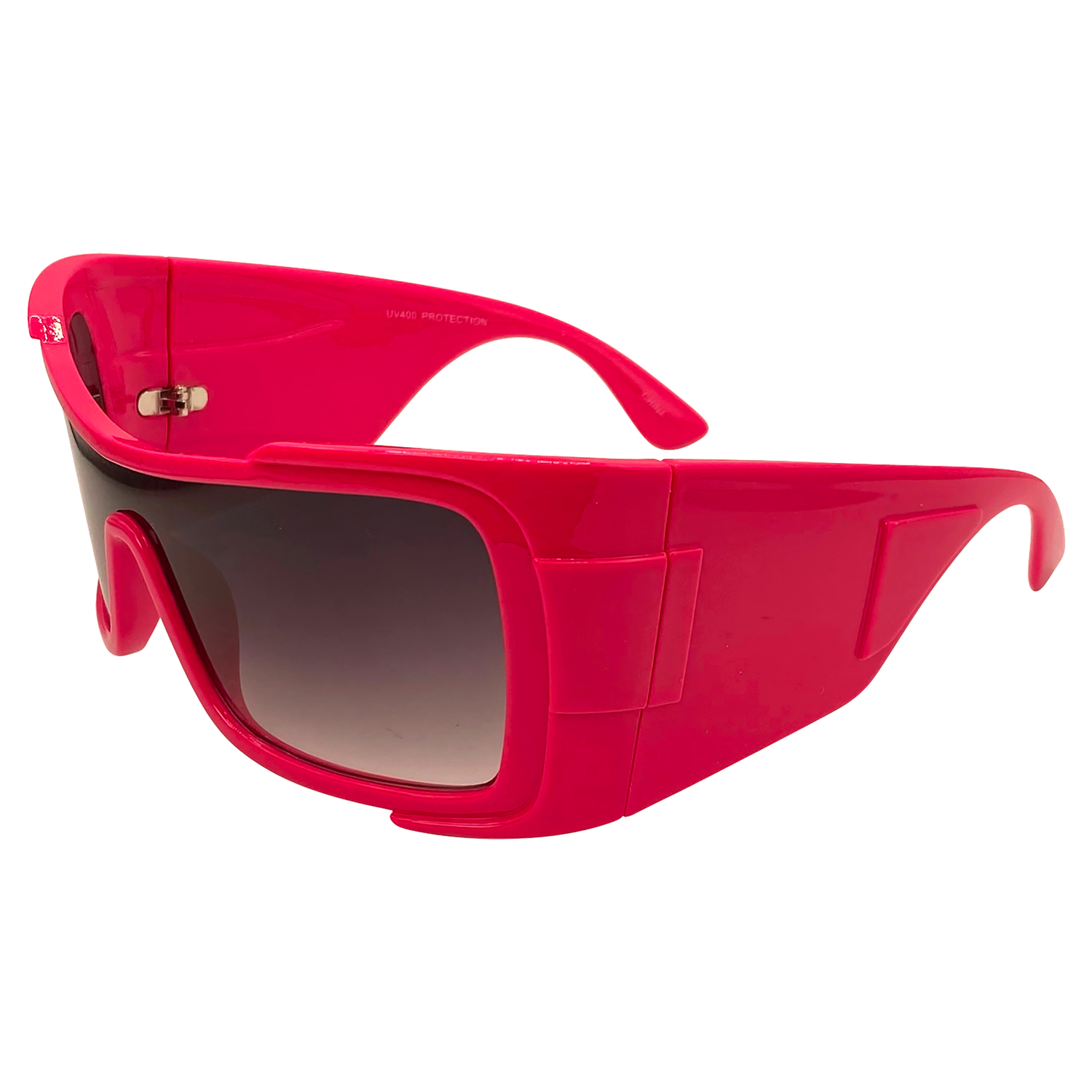 large sunglasses with a oversized wraparound shield style with smoke lens