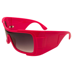 large sunglasses with a oversized wraparound shield style with smoke lens