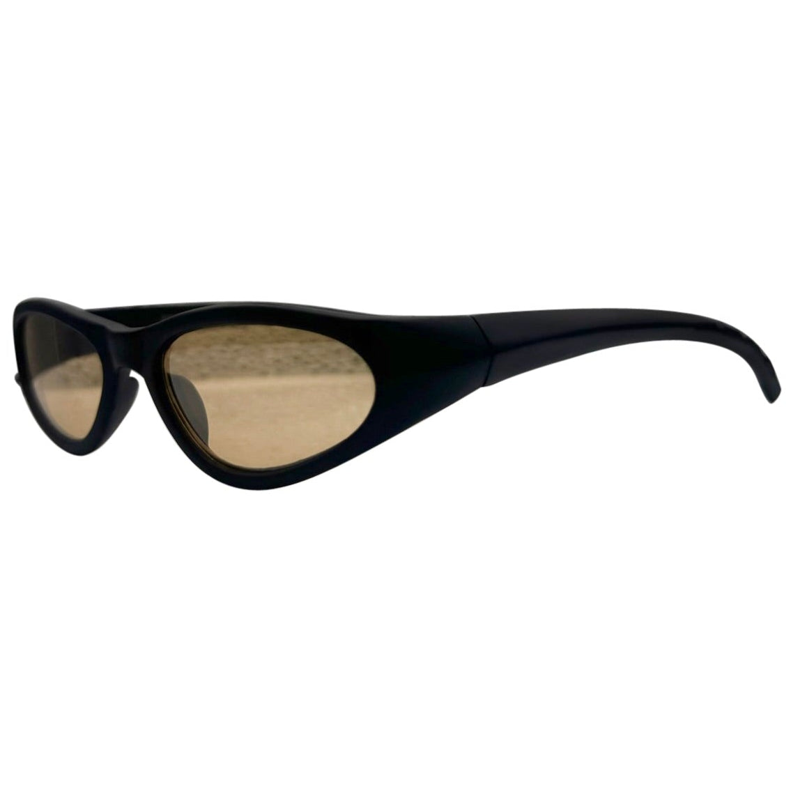 Side profile of ORGANICA Slim Y2K Sunglasses in Glossy Black showing the sleek temple design.