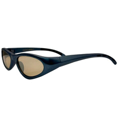 Side profile of ORGANICA Slim Y2K Sunglasses in Electric Blue showing the slim frame depth.