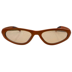 Front view of ORGANICA Slim Y2K Sunglasses in Fiery Orange with vibrant sunset lenses.