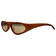 Side profile of ORGANICA Slim Y2K Sunglasses in Fiery Orange showing the reinforced hinges.