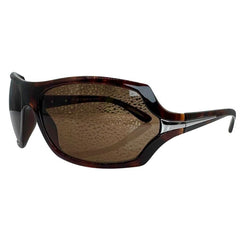 Modern side view of Tortoise EXOTIC Shield sunglasses with a bold, polished black frame and dark gradient lenses, showcasing an edgy aesthetic.