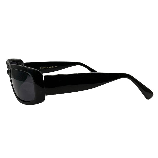 Side view of SHOCKER 90's sunglasses featuring a bold, chunky black rectangular frame with dark tinted lenses for a classic grunge-inspired look.