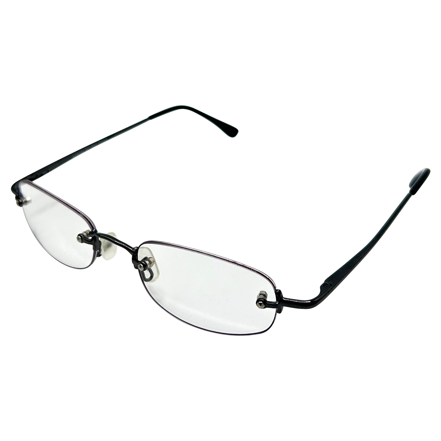 PASTOR Small Clear Rectangular 90s GlassesGunmetal Purple-Giant Vintage Eyewear