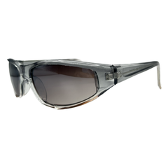 orange and gray colored sunglasses with a sporty wraparound style frame