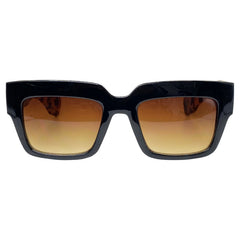 mod 80s sunglasses with animal print temples and amber tint lens