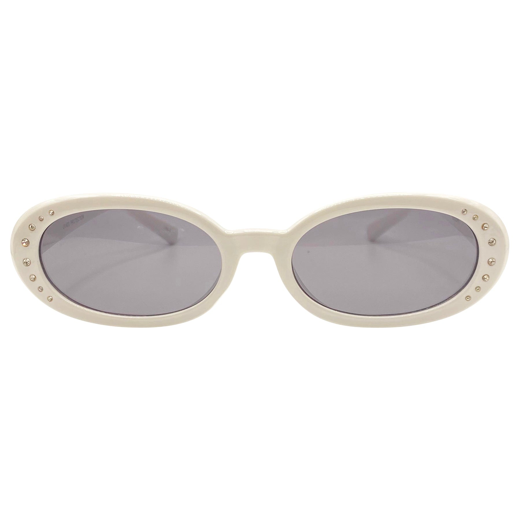 90s style retro sunglasses with rhinestones and a rounded oval shape frame