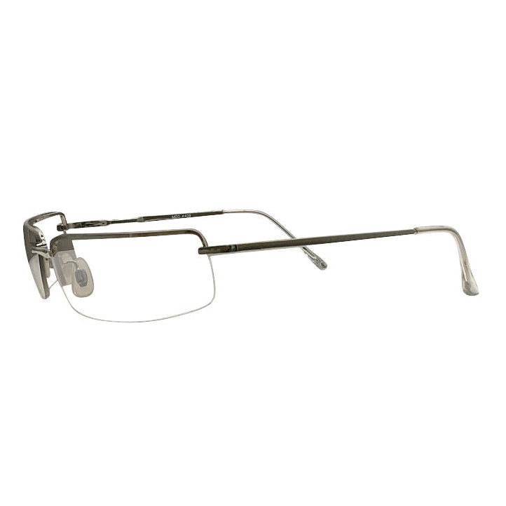 A profile view of the SPILL vintage glasses showcasing the thin, metallic silver temples and ergonomic curved ear pieces. The side perspective emphasizes the low-profile, aerodynamic silhouette and the seamless integration between the lens hinges and the lightweight frame.