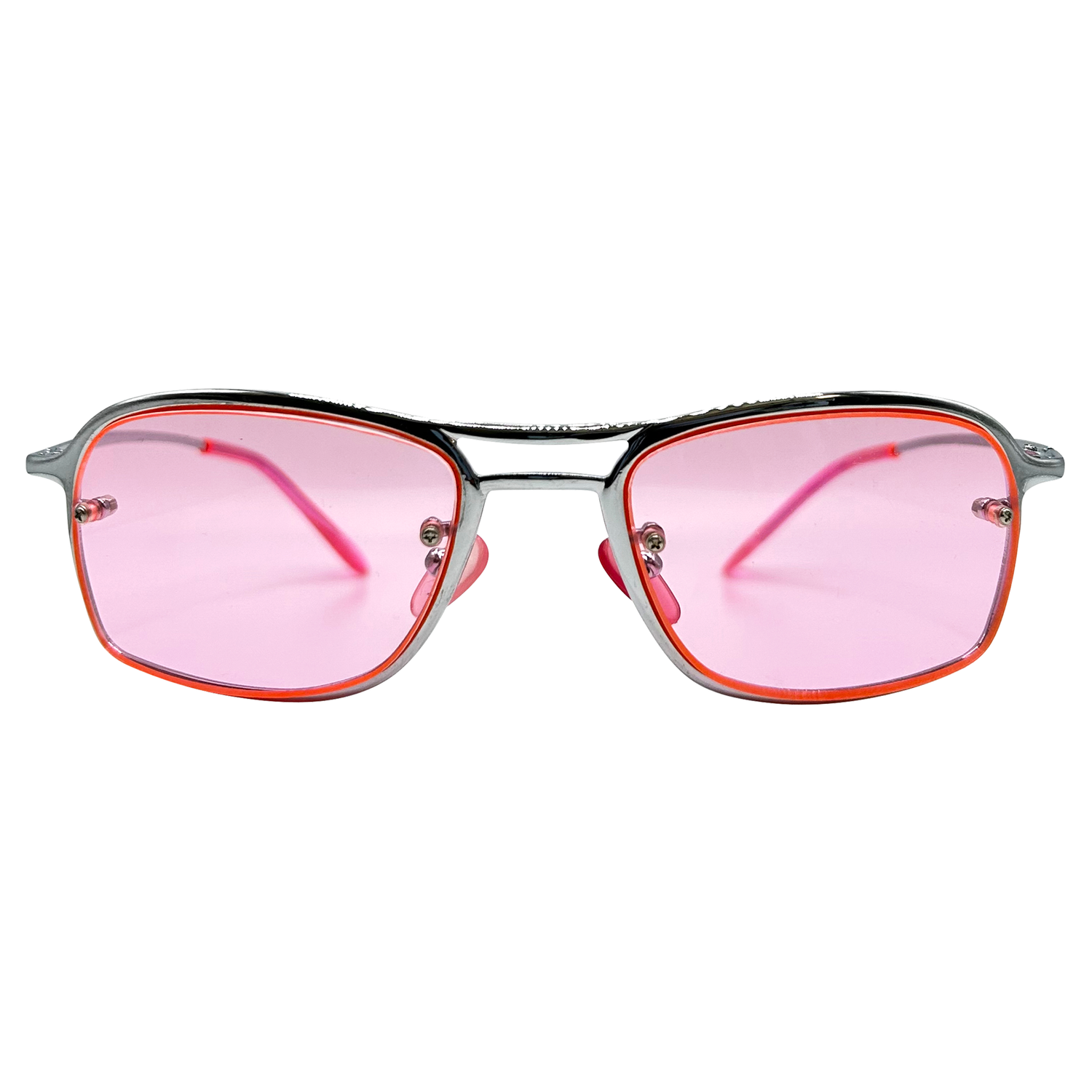 STROBE Pink Aviator Y2K SunglassesSilver/Pink-Giant Vintage Eyewear