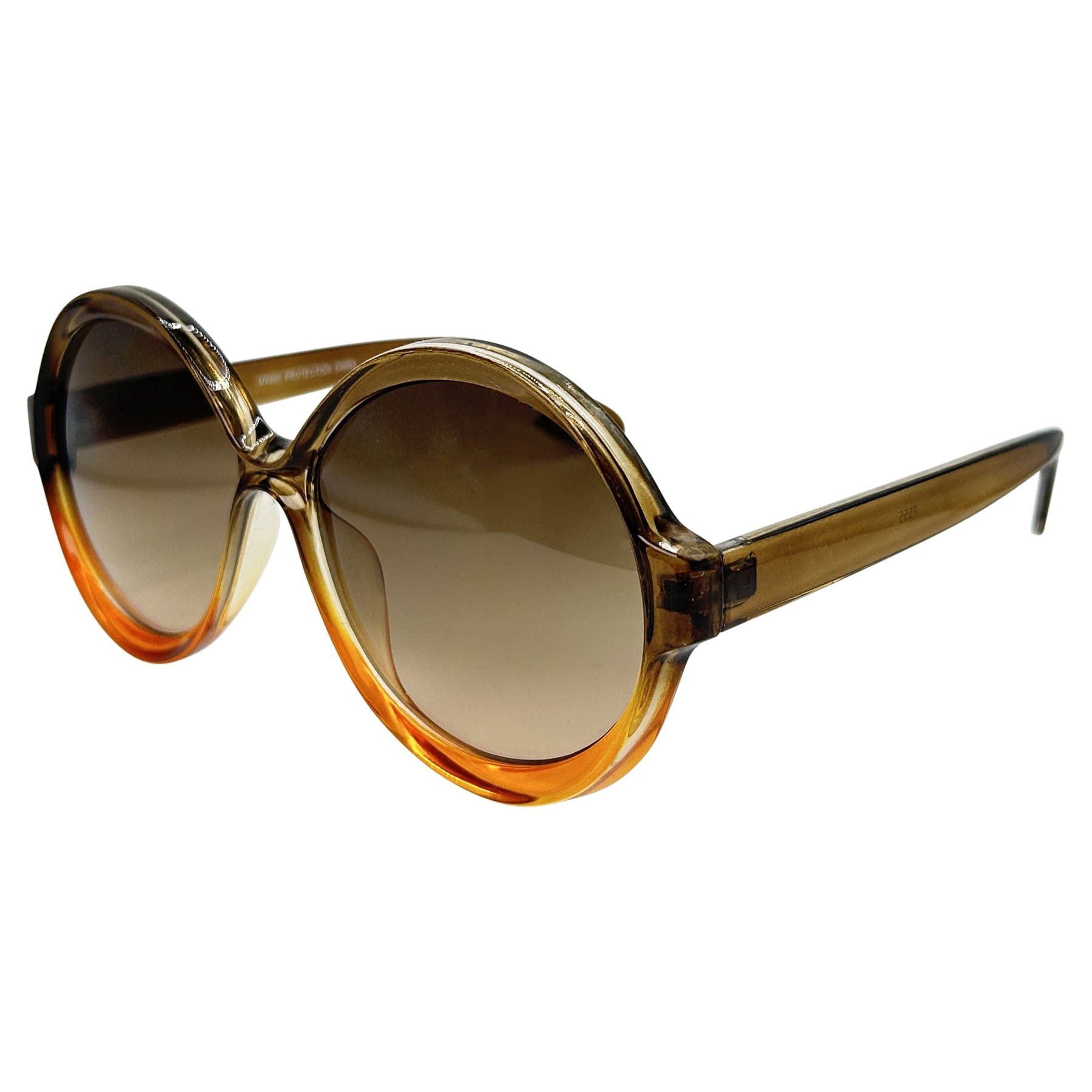 olive and orange ombre colored sunglasses with a oversized circle frame