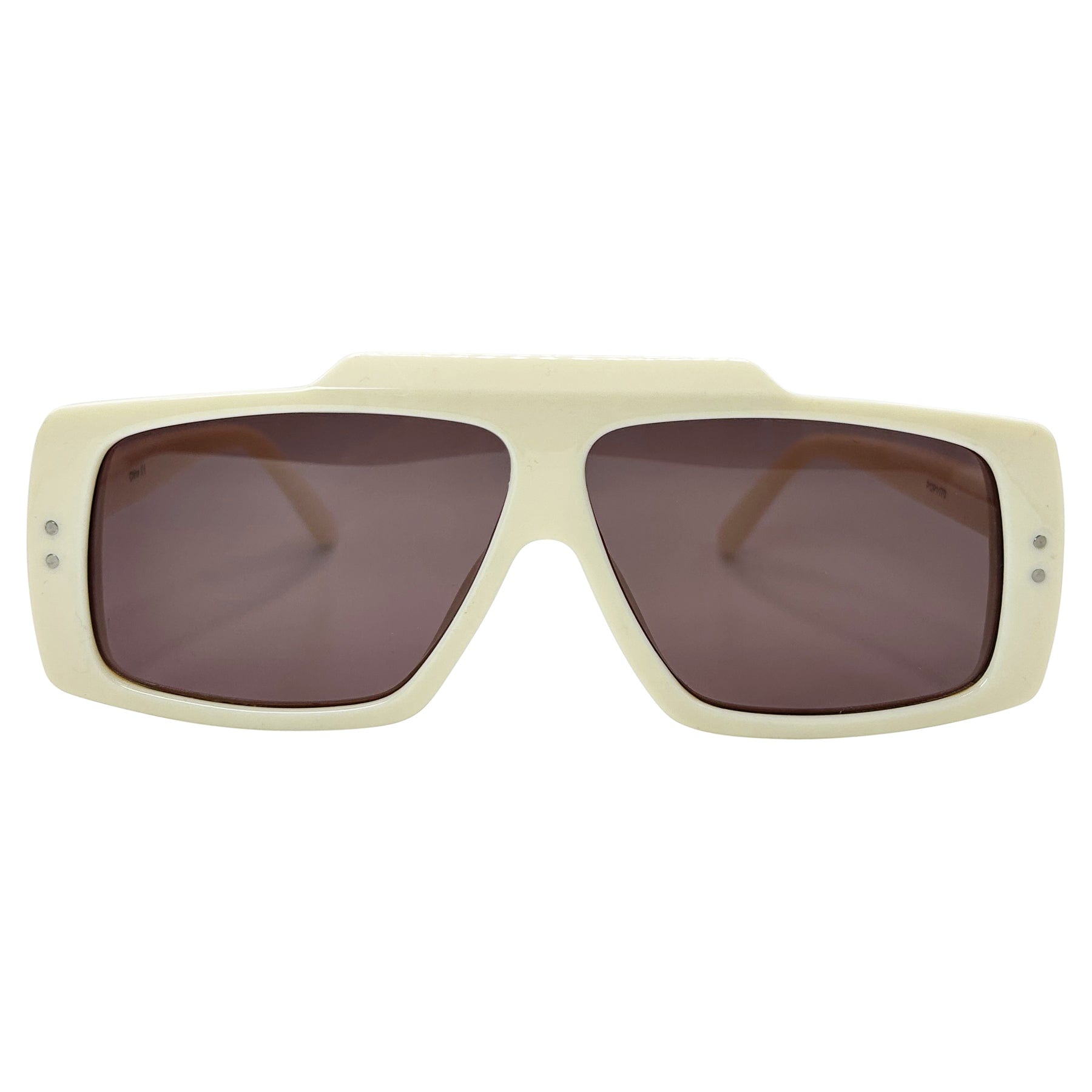 70s inspired retro sunglasses with an ivory colored frame and brown lens