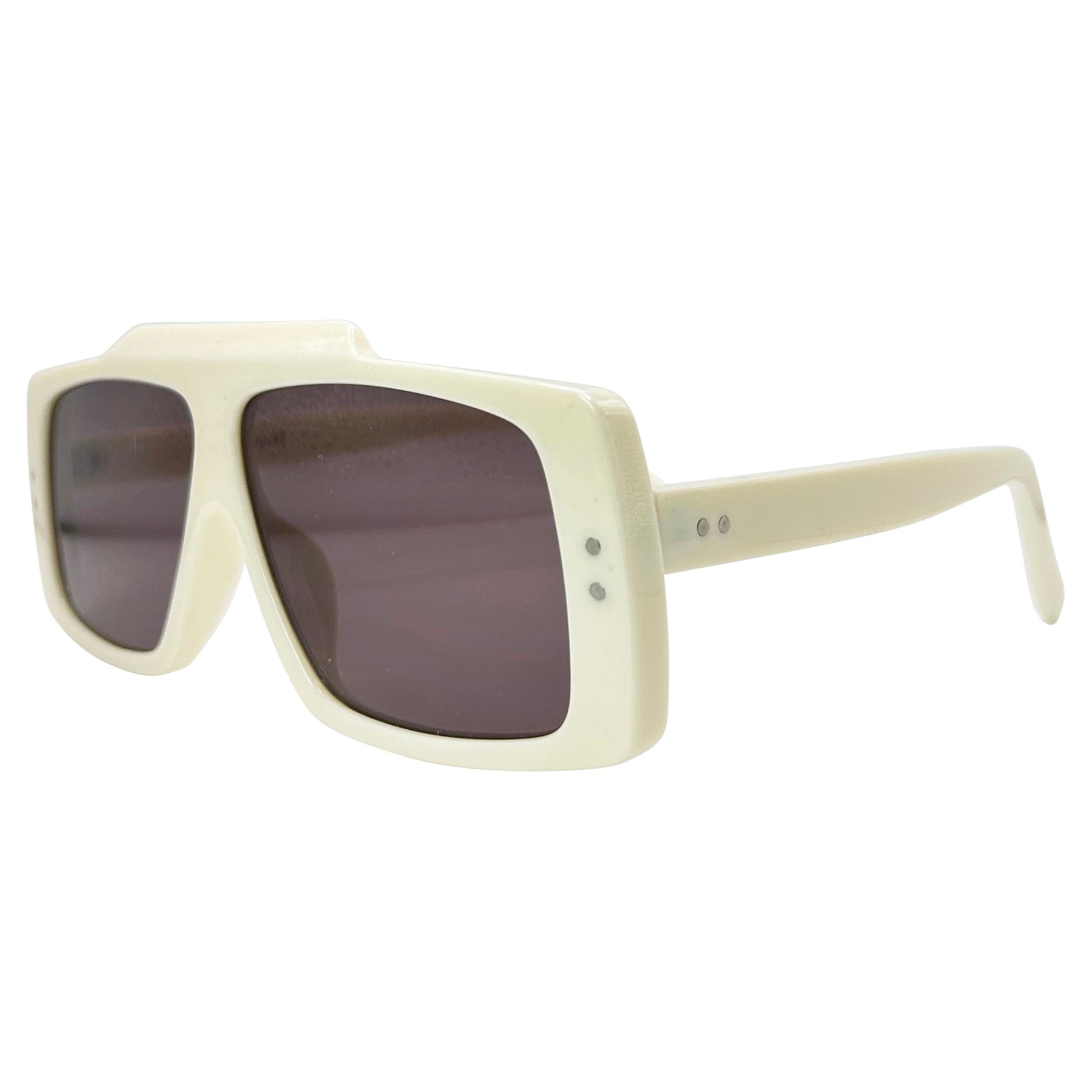 brown lens colored sunglasses with an aviator frame and ivory color way